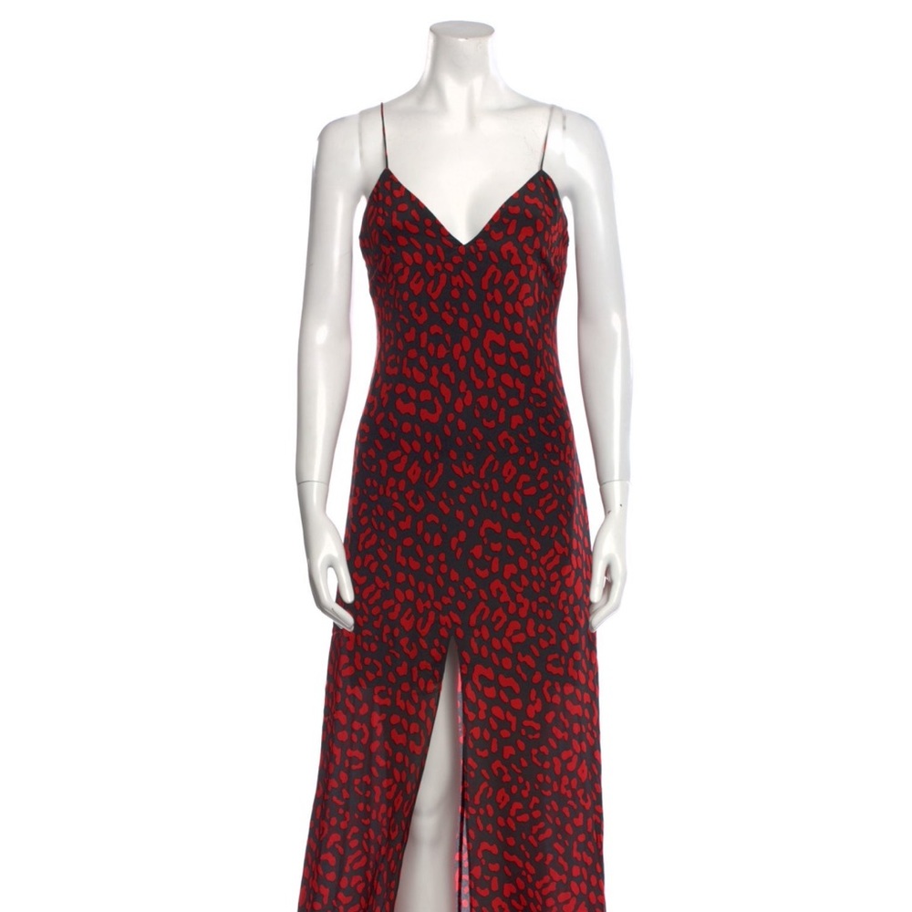 Alice + Olivia Black & Red Leopard Print Sleveeless Silk Maxi Dress
